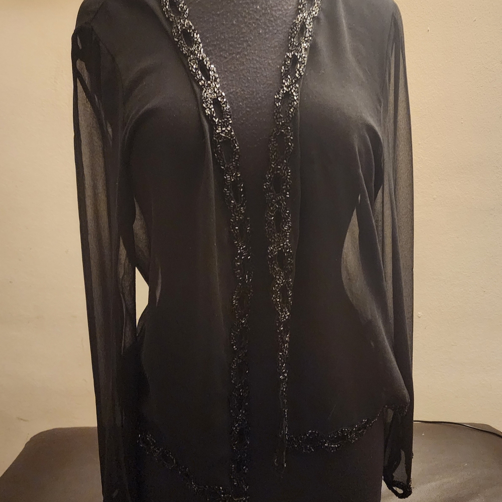 J Kara Black Sheer Cardigan with Beaded Detail